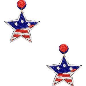 SEED BEAD STAR USA FLAG DANGLE EARRING
